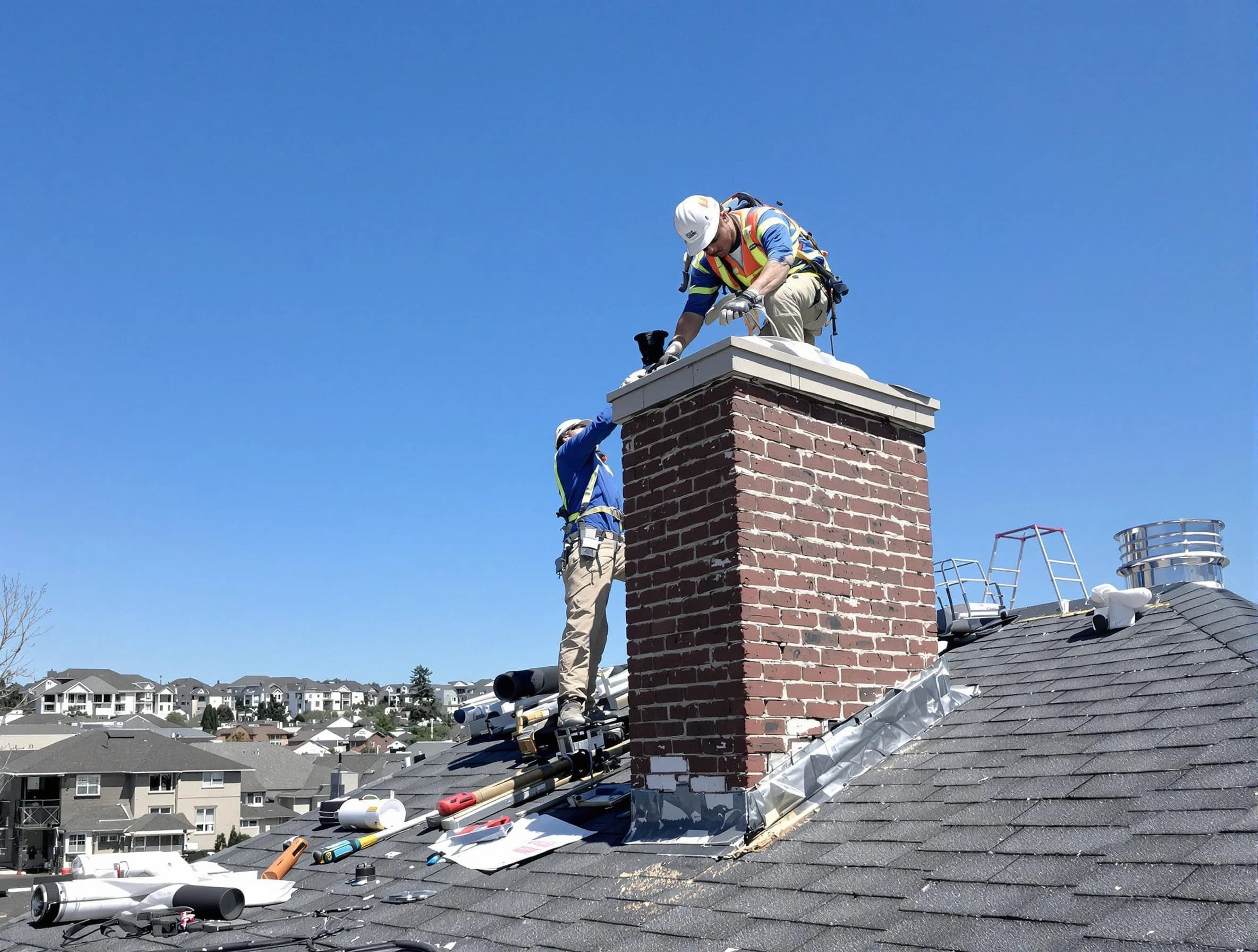 Cranston Chimney Sweep repairing a chimney crown in Cranston, RI