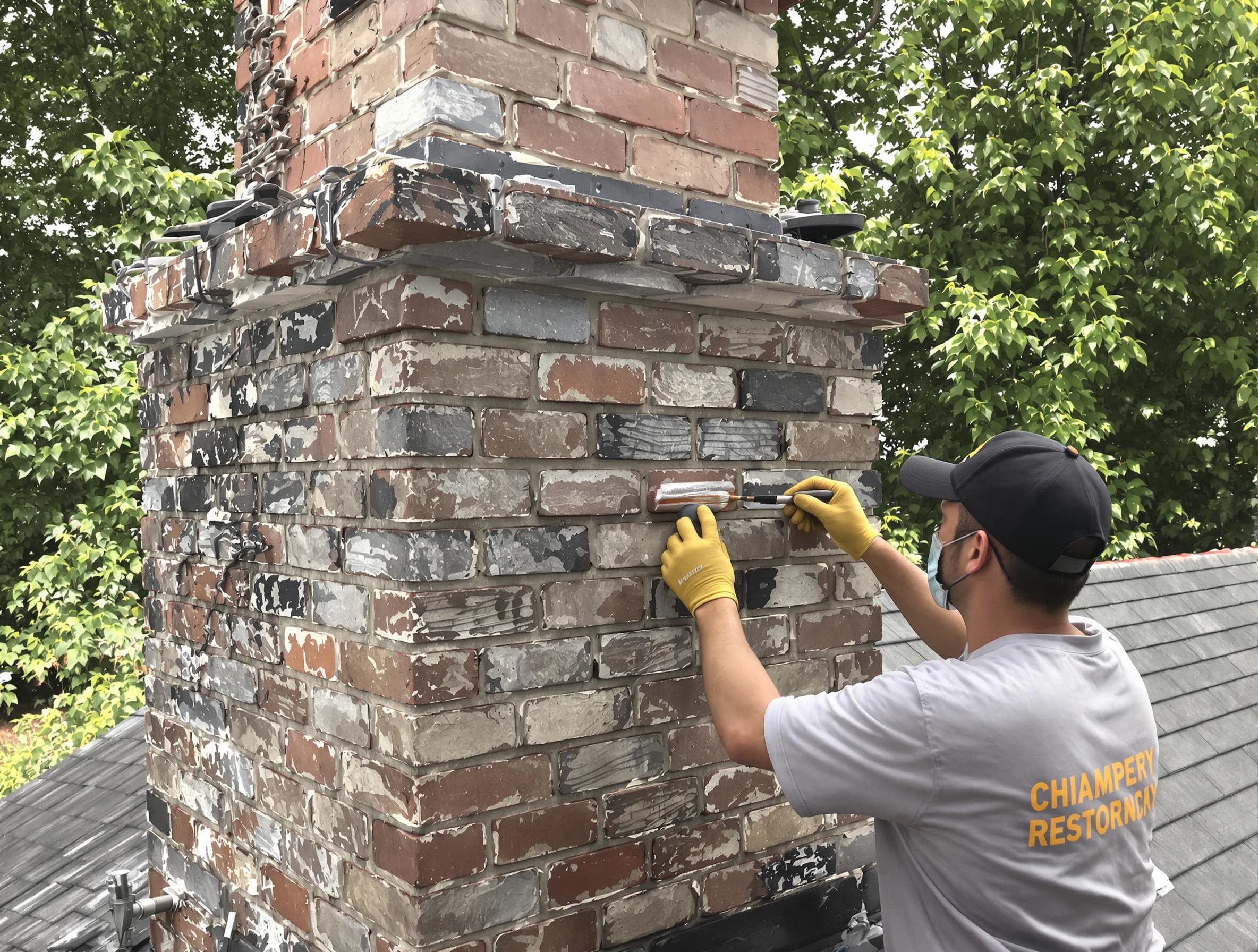 In-progress chimney restoration by Cranston Chimney Sweep in Cranston, RI