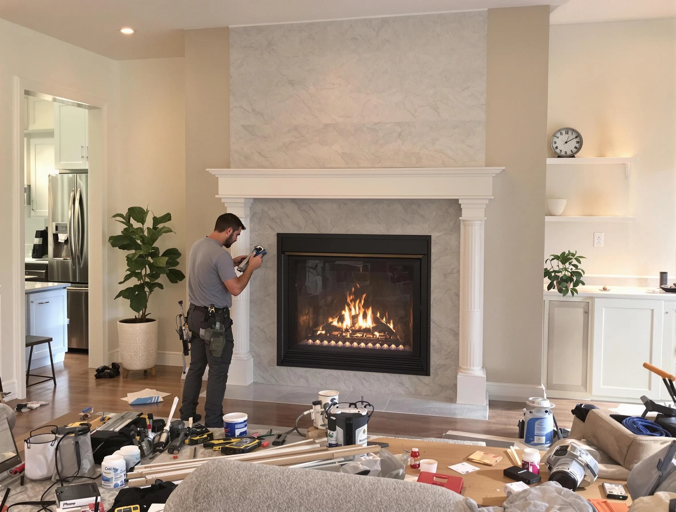 Newly installed fireplace by Cranston Chimney Sweep in Cranston, RI