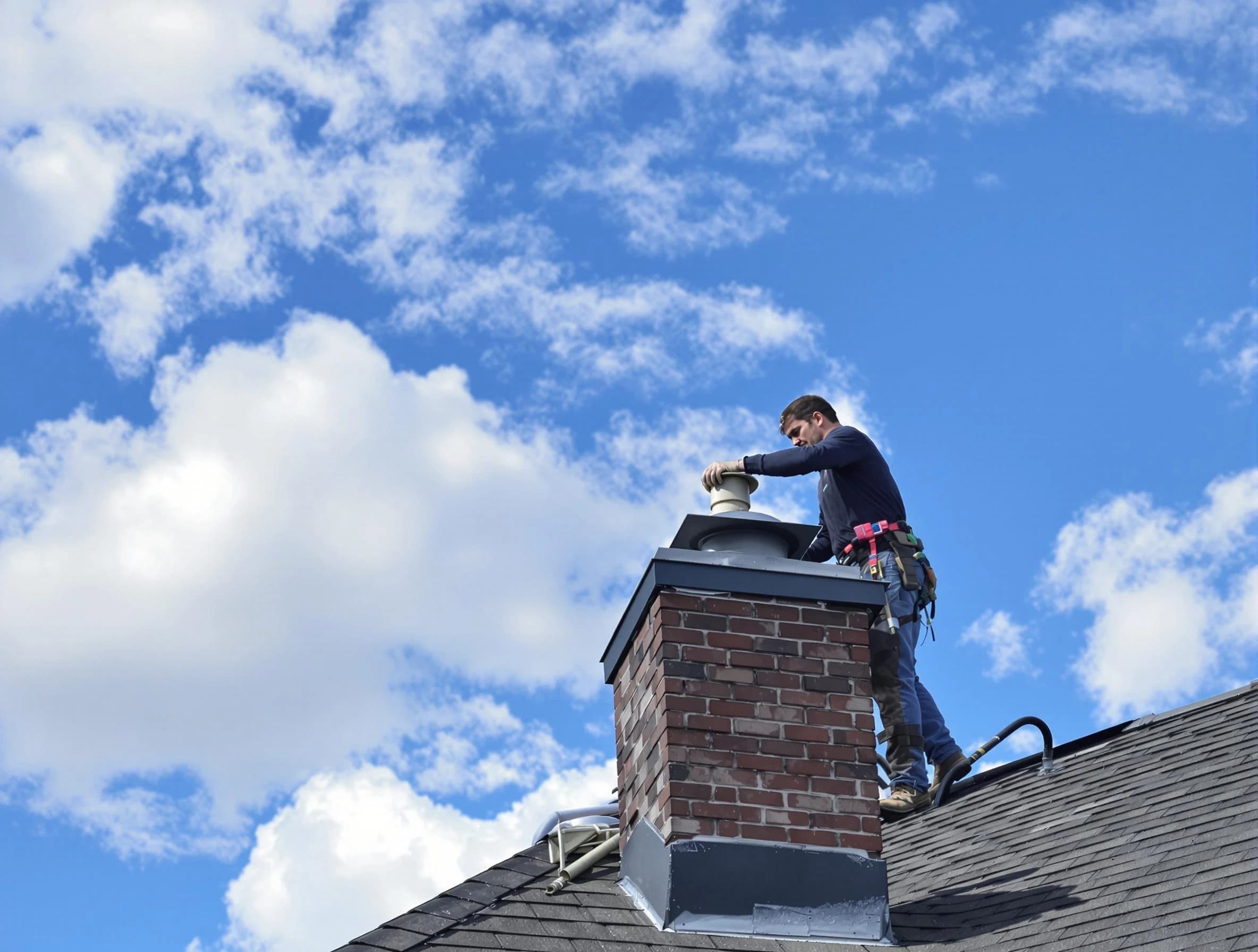 Cranston Chimney Sweep installing a sturdy chimney cap in Cranston, RI