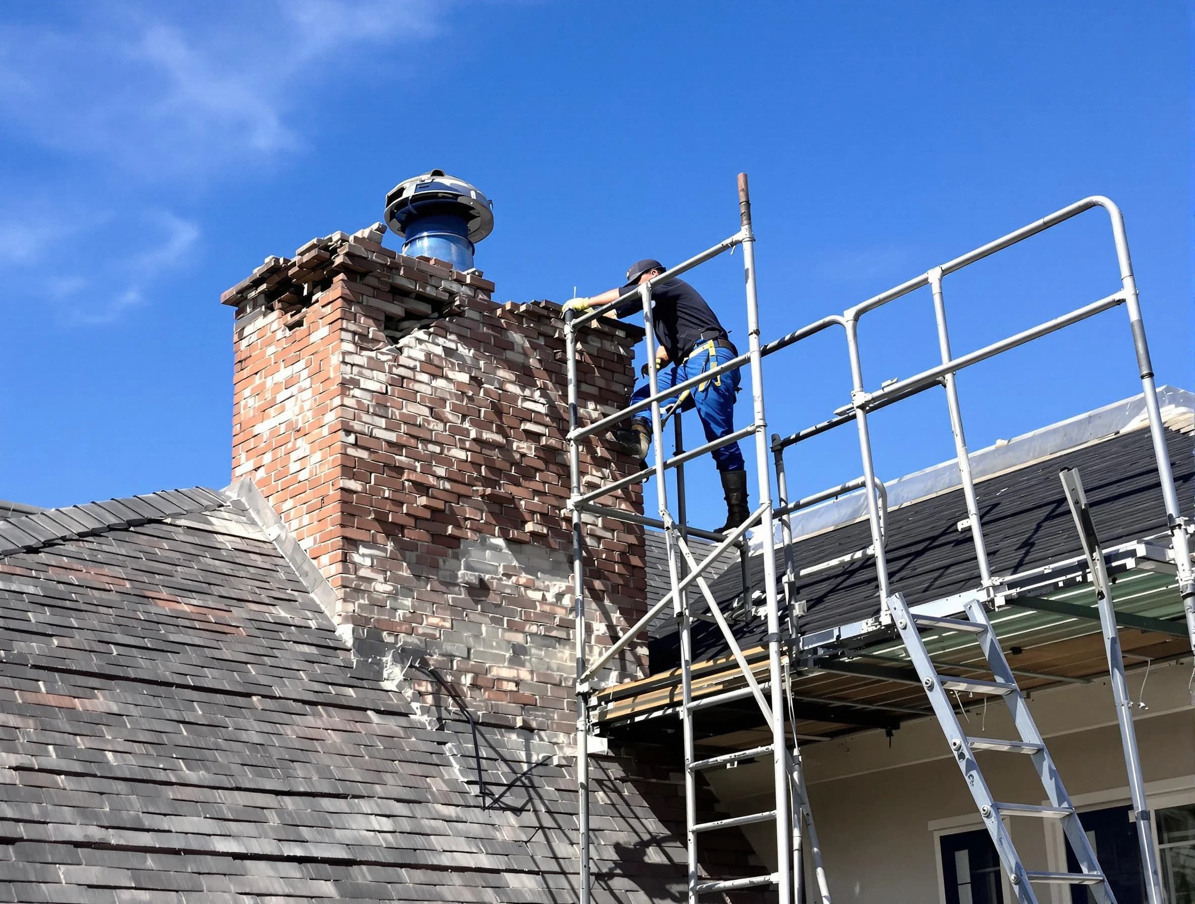 Rebuilding a chimney structure by Cranston Chimney Sweep in Cranston, RI