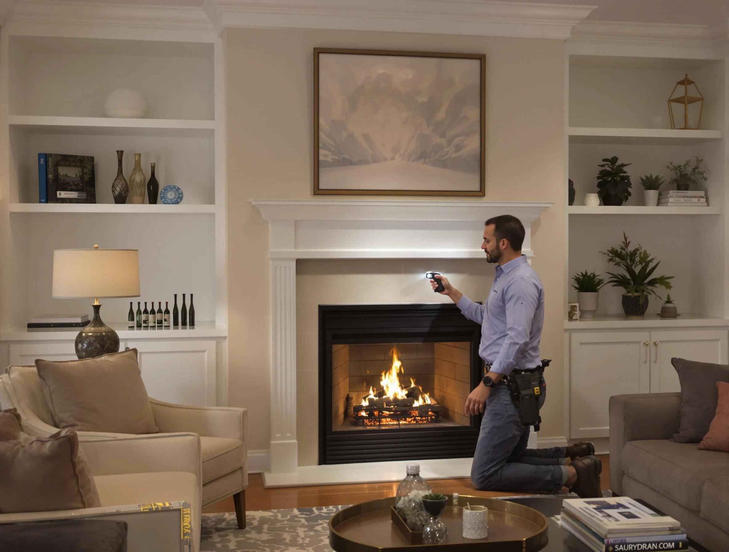 Cranston Chimney Sweep conducting a fireplace safety inspection in Cranston, RI