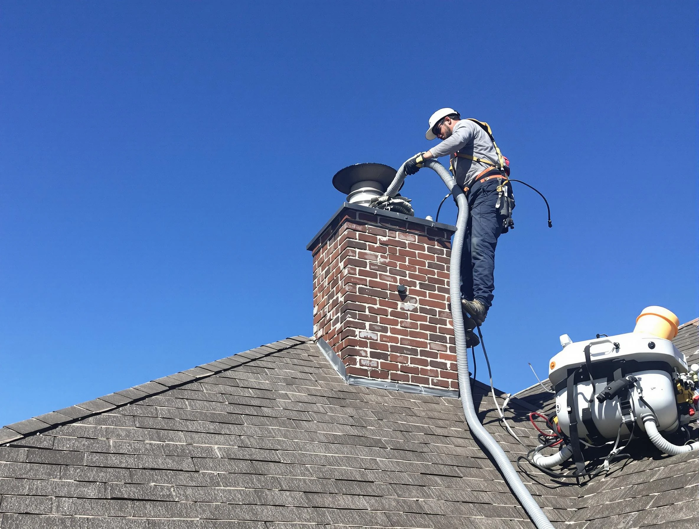 Dedicated Cranston Chimney Sweep team member cleaning a chimney in Cranston, RI