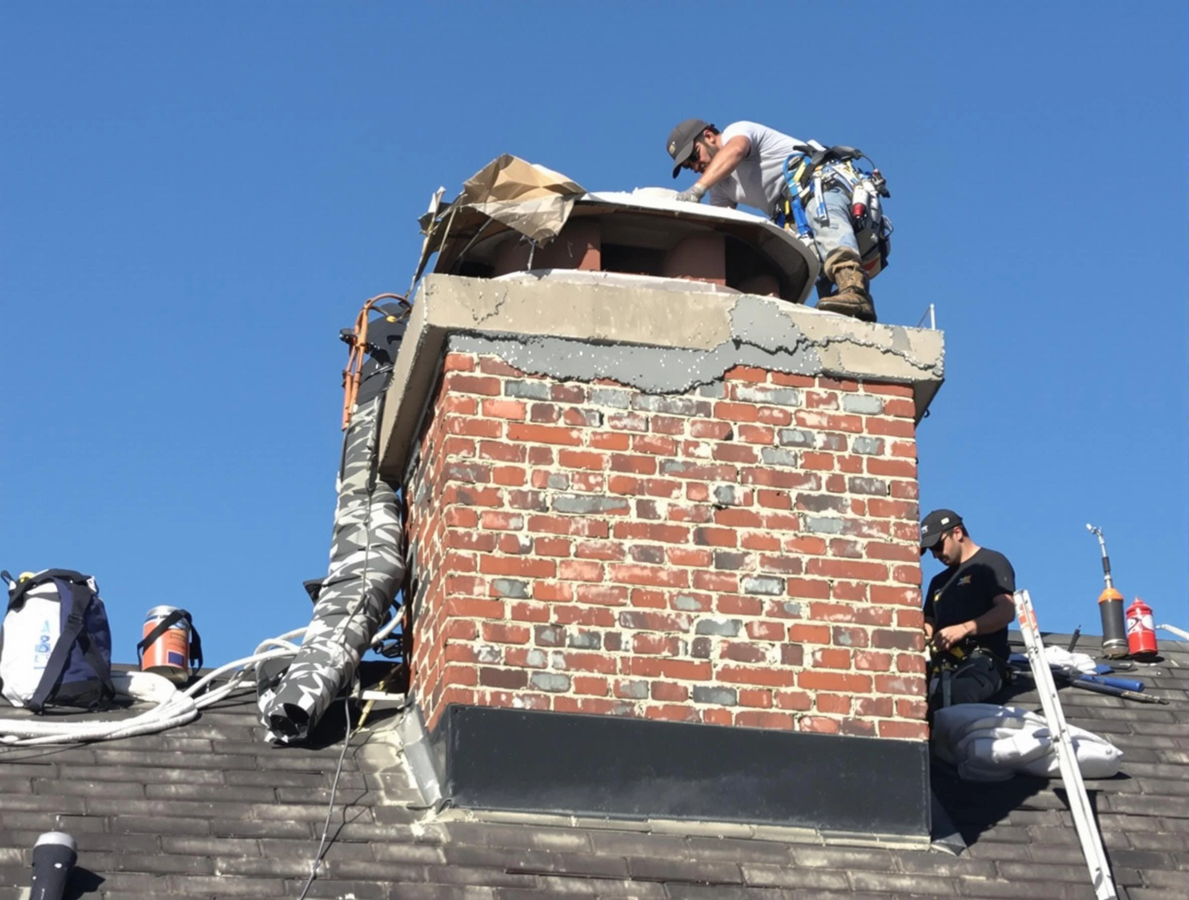 Cranston Chimney Sweep installing a custom chimney crown in Cranston, RI