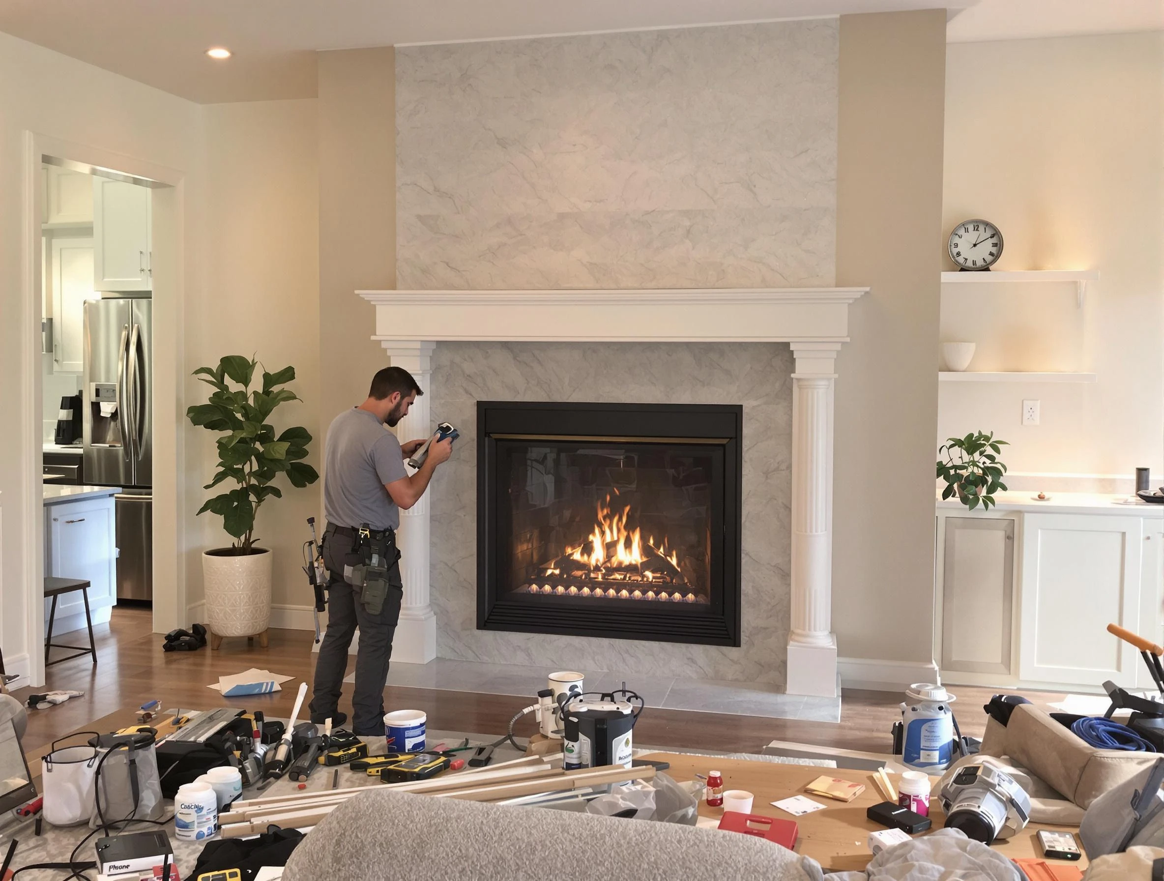 Newly installed fireplace by Cranston Chimney Sweep in Cranston, RI